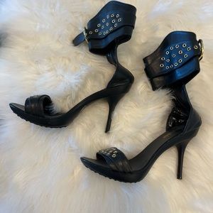 New Black Ankle Buckle Leather Shoes